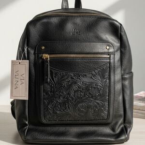 NWT Via Luna Black Embossed Backpack